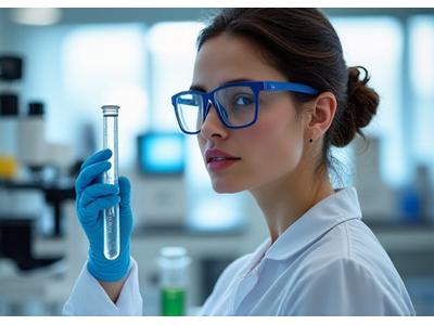 Dr. Līga Kalniņa, vides ķīmijas un piesārņojuma eksperte, strādā laboratorijā ar kolbām.