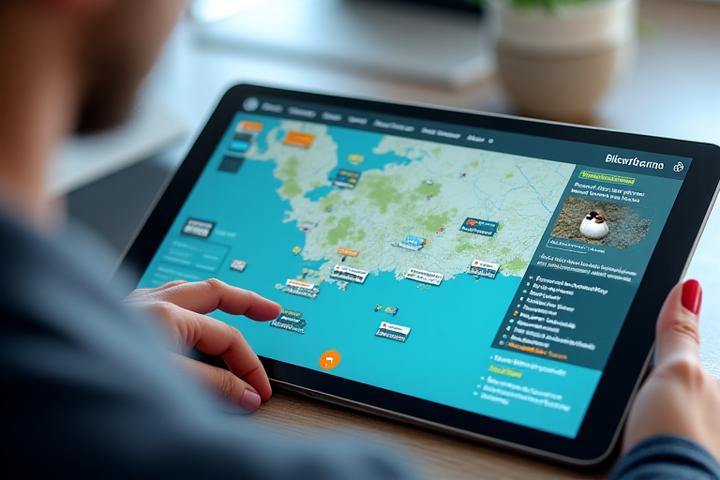 Digitālā karte ar putnu novērojumu datiem un izplatības punktiem